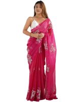 Pandadi Saree Women's Jimmychoo Embroidery Work Saree With Unstitched Blouse Piece