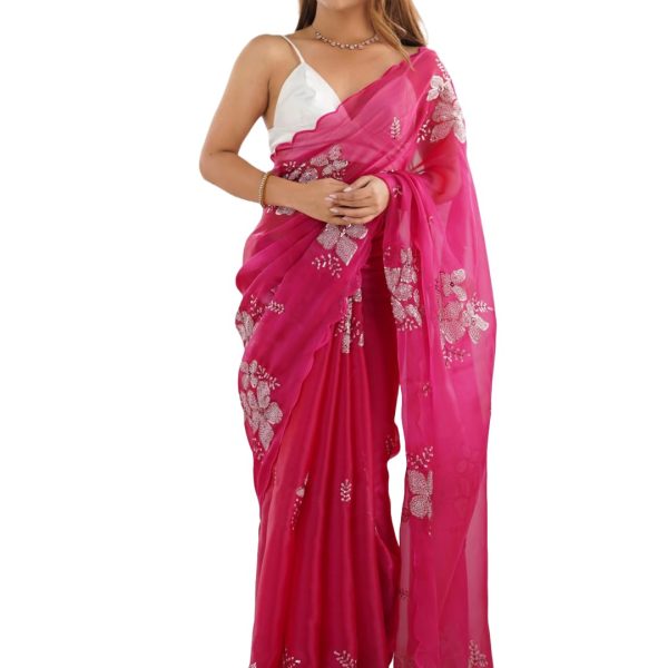Pandadi Saree Women's Jimmychoo Embroidery Work Saree With Unstitched Blouse Piece