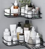 Oslen (Pack of 2 Self-Adhesive Shelf/Storage Organizer for Bathroom and Kitchen Corner Wall Mounted Rack Shelf Bathroom Accessories Storage Rack (No Drilling-Shelf Adhesive) (8 and 9 INCH,Black)