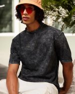 boffi ... 100% Cotton Oversized T-Shirt Unisex Drop Shoulder Dye Washed Street Look Black Pack of 1