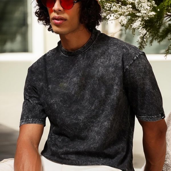 boffi ... 100% Cotton Oversized T-Shirt Unisex Drop Shoulder Dye Washed Street Look Black Pack of 1