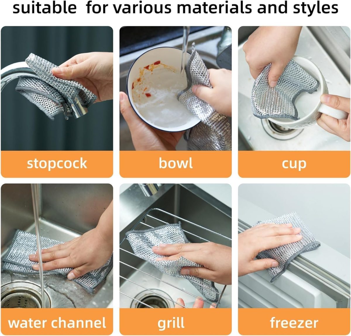 TEKCOOL (15 Pack) Non-Scratch Dish Wash Cloth, Steel Wire Dish Cloth, Wire Dishwashing Rags Stainless Steel Scrubber Non-Scratch Wire Dishcloth for Washing Dishes Sinks Counters