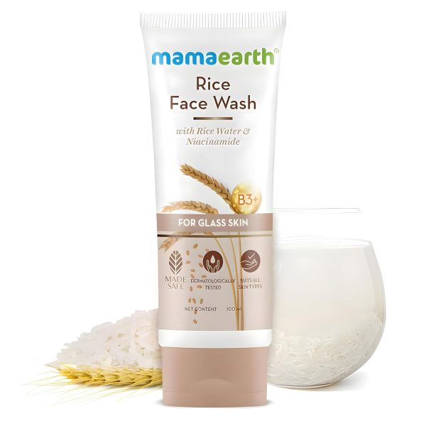Mamaearth Rice Face Wash With Rice Water & Niacinamide for Glass Skin | For Hydrated & Even Skin Tone | Glowing & Brightened Skin | Korean Skin Care Product | For All Skin Types | For Men & Women | 100 ml