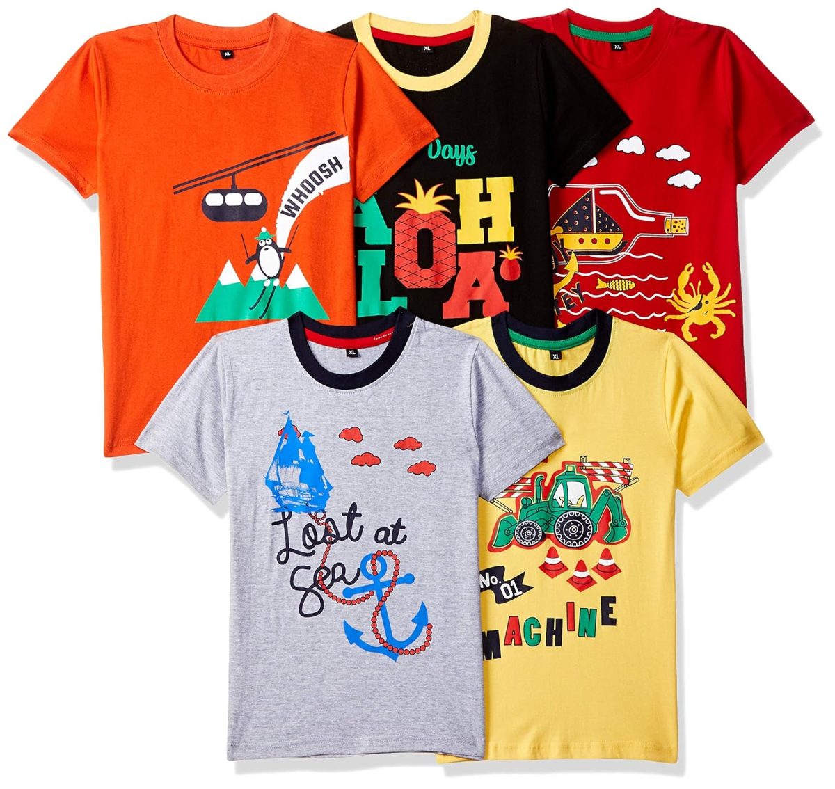 T2F Boy's T-Shirt (Pack of 5)