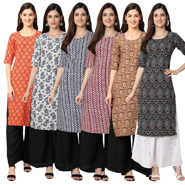 7Threads Women's Crepe Printed Kurta|| Kurta for Women|| Kurta|| Women's Kurta||Pack of-6