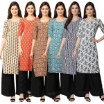 7Threads Women's Crepe Printed Kurta|| Kurta for Women|| Kurta|| Women's Kurta||Pack of-6