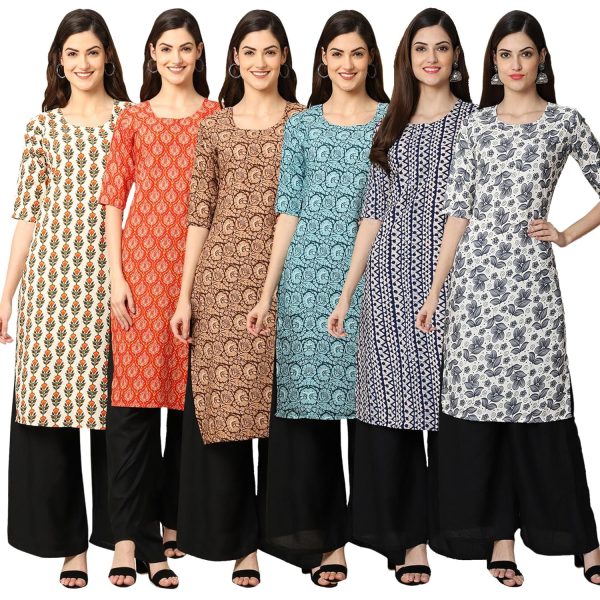 7Threads Women's Crepe Printed Kurta|| Kurta for Women|| Kurta|| Women's Kurta||Pack of-6
