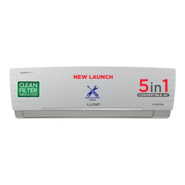 Lloyd 1.0 Ton 5 Star Inverter Split AC (5 in 1 Convertible, Copper, Anti-Viral + PM 2.5 Filter, 2023 Model, White with Chrome Deco Strip, GLS12I5FWBEV)