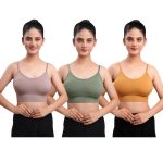 Texello Women's Cotton Wire-Free Full Coverage Lightly Padded Sports Bra - Comfortable & Supportive Everyday Wear - Pack of 3 (Size- 2XS, Brown, Beige, Green)