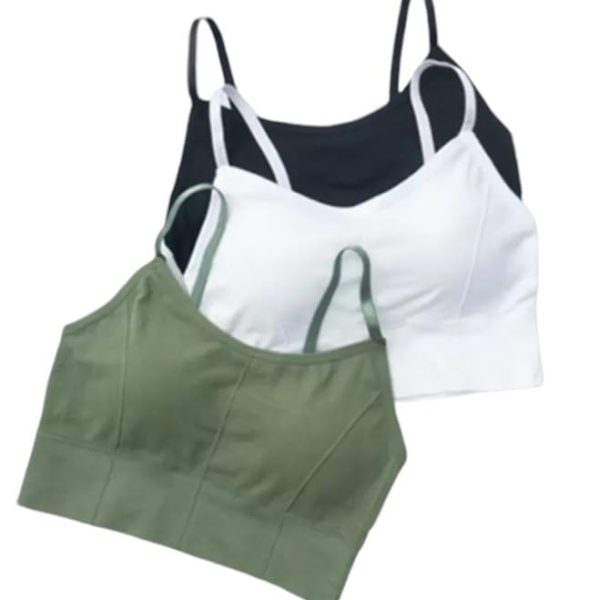 Texello Women's Cotton Wire-Free Full Coverage Lightly Padded Sports Bra - Comfortable & Supportive Everyday Wear - Pack of 3 (Size- M, Black, White, Green)