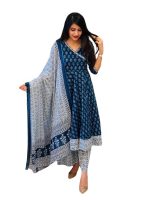 Pinkmint Women Printed Angarakha Kurta and Pant Set with Dupatta ll Wedding Suit Set ll Gift Kurta Set
