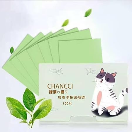 HEJISUN Oil Blotting Sheets for Face 100pcs personal face oil blotting paper bamboo charcoal oil absorbing sheets natural green tea oil absorbent paper. (100 Sheet) (GREEN)
