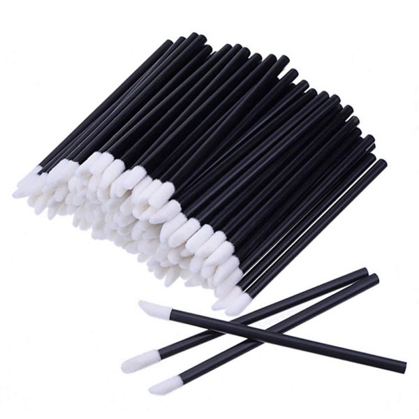 iBuddy Disposable Lip Brush For Women - Pack of 50, Lipstick Brush For Makeup, Lip Balm Applicator, Eyeshadow Makeup Brushes, Travel-Friendly Lipstick Applicator Tool Kit - Black