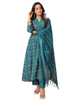 Royal Export Women's Viscose Floral Printed Anarkali Kurta with Palazzo Pants & Dupatta - Ethnic Wear
