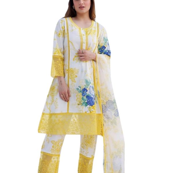 Royal Export Women's Embroidered & Printed Straight Kurta Pant With Dupatta (RX80-yelochain-KPD)