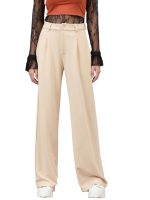 KOTTY Women's Straight Fit Mid Rise Polyester Blend Baggy Fit Straight Korean Trousers