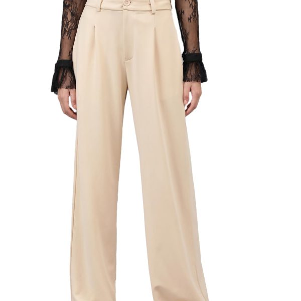 KOTTY Women's Straight Fit Mid Rise Polyester Blend Baggy Fit Straight Korean Trousers