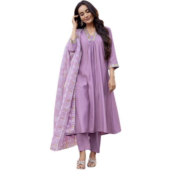 SHIENZY Women's Embroidered Work Chanderi Kurta & Pant With Dupatta || Straight Kurta Outfits || Ethnic Set (1656 Kurta Set)
