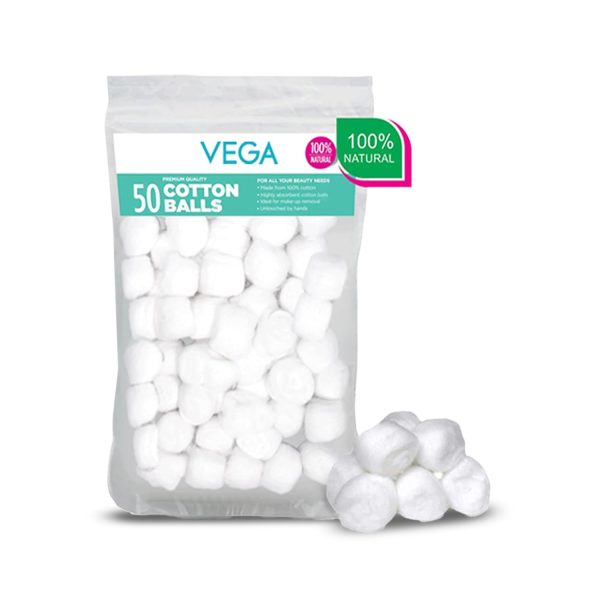 VEGA Cotton Ball for Eye, Face Makeup and Nail Paint Remover (Pack Of 50)