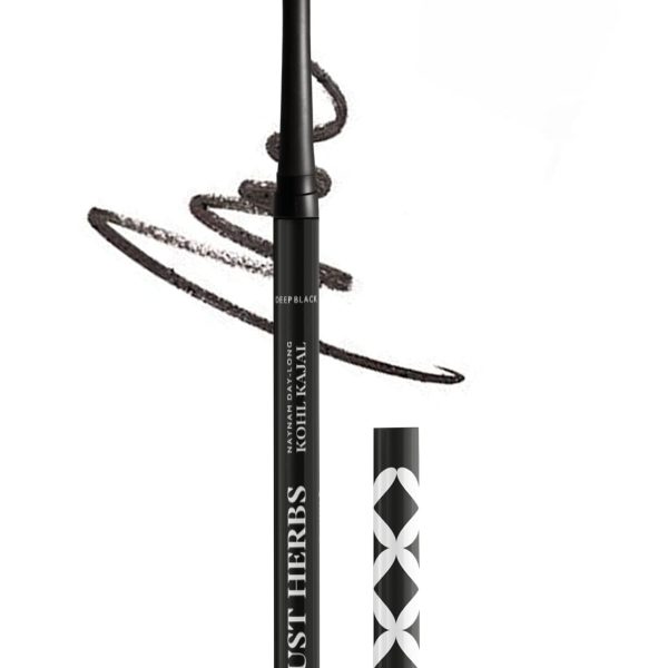 Just Herbs Retractable 2 in 1 Herbal Eyeliner + Kajal with Almond Oil & Vitamin E, 11 Hour Stay, Singlestroke, Smudgeproof & Fadeproof - Black 0.3g