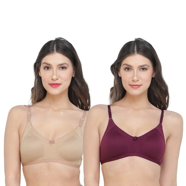 Deevaz Combo of 2 Soft Spacer Cup Full Coverage Bra in Nude & Purple Colour.