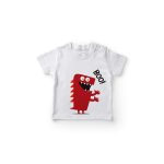 XAGO Solid Casual T-Shirt for Boys Cotton Regular Fit Round Neck Short Sleeve White Monster