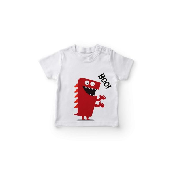 XAGO Solid Casual T-Shirt for Boys Cotton Regular Fit Round Neck Short Sleeve White Monster
