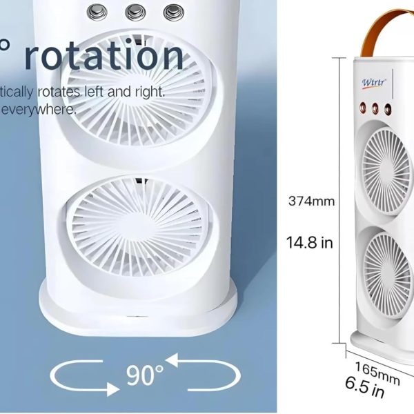 PYXBE Portable Double Ended Mist Spray Fan for Summer Room Cooling, USB Rechargeable Mini AC Air Cooler Misting Fans for Home,Table | Electric Cooler With 280ml Water, 7colors Led & Remote (L-White)