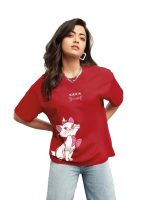 Bewakoof Women's Believe Cat Graphic Print 100% Cotton T-Shirt- Oversized Fit, Round Neck, Half Sleeve
