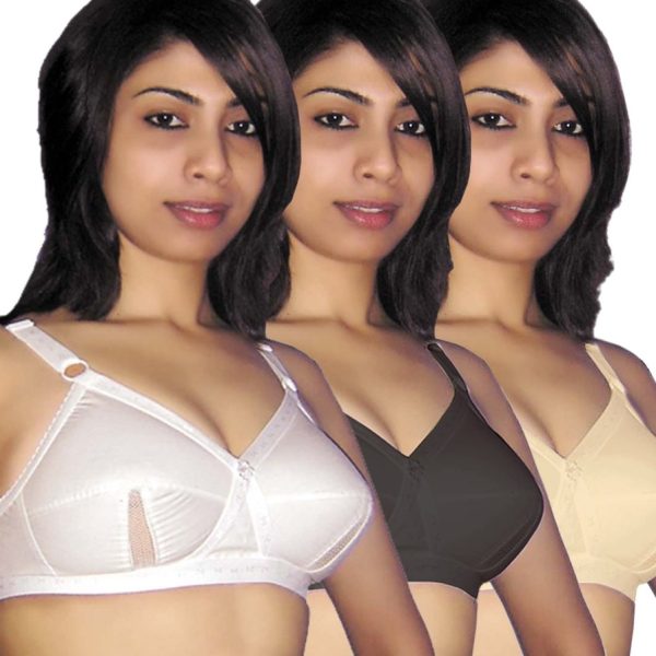 Selfcare Women Wirefree Non Padded Super Combed 100% Pure Soft Cotton Full Coverage Casual Net Cut Design Everyday Bra with Adjustable Straps Pack of 3