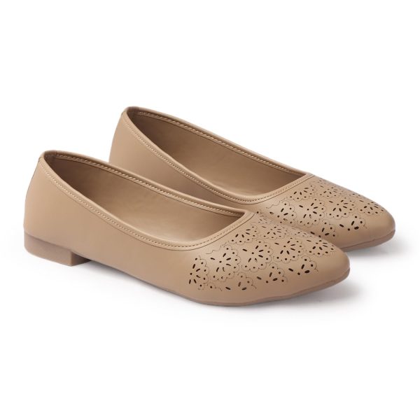 Doctor Walk Orthopaedic Ballet Flats, Diabetic Comfort Shoes, Beige Perforated Design,Casual Wear Bellies for Women