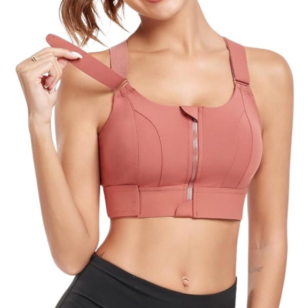 GLAMORAS Women Polyester Spandex High Impact Front Zip Sports Bra Longline Fitness Criss Cross Back Crop Tops for Gym, Yoga & Workout - Size: M-4XL