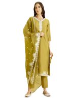 Kaari Women's Solid Color Kurta Set with Dupatta - Straight Fit | Silk Blend Fabric | Embroidery & Lace on Border | Organza Dupatta with Embroidery | Straight Pant with Side Pocket