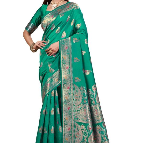 Sugathari Women's Navy Blue kanjivaram banarasi silk saree for Patola festival Wedding silk with rich pallu Design sarees for women with blouse piece (San JM 4)