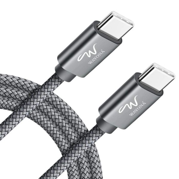 Wayona Type C to Type C 6FT/2M 65W Long Fast Charging Cable Compatible with iPhone 16, iPhone 15 Pro/Max Series Macbook Air/Pro Samsung Galaxy S25, Ultra/S24/ S23 Flip Fold OnePlus (2M, Grey)