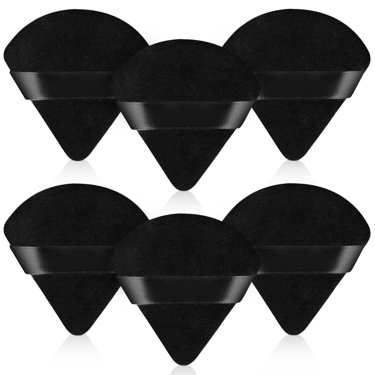 INOVERA (LABEL) 6 Pieces Powder Puff Face Makeup Sponge - Loose Foundation Blending Sponges Set - Triangle Shape Beauty Blender Tool for Wet & Dry Powders (Black)