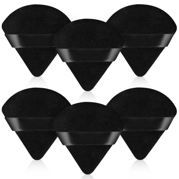 INOVERA (LABEL) 6 Pieces Powder Puff Face Makeup Sponge - Loose Foundation Blending Sponges Set - Triangle Shape Beauty Blender Tool for Wet & Dry Powders (Black)