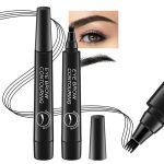 Wuausy 4 Point Eyebrow Pencil Black,Waterproof Microblading Eyebrow Pencil with a Micro-Fork Tip Applicator Creates || Black Fine Sketch Liquid Eye Brow Tattoo Tint Pen Soap