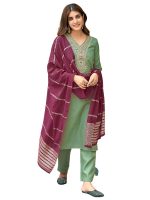 Sanisa Women's Cotton Blend Sequence Embroidery Work Straight Kurta with Pant and Dupatta Set| Ethnic Set | Suit Set | Kurta Set