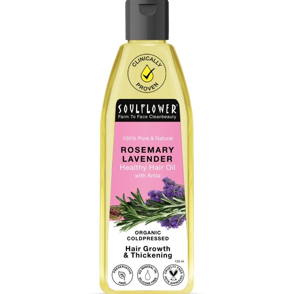 Soulflower Rosemary Lavender Hair Oil For Hair Growth, Hair Fall Control, Healthy Scalp, Long Hair, Rosemary, Lavender, Castor|100% Pure, Natural, Organic, Clinically Proven for Hair Growth, 120ml