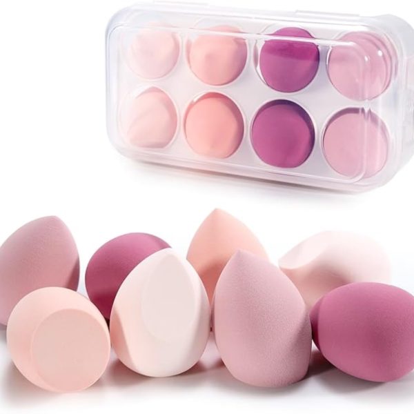 Feelhigh Set of 8 make-up sponges – Premium Beauty Blender for Liquid Foundation, Powders and Creams – Includes Storage Box for on the Go – Ideal for Even Makeup and Gentle Skin Care