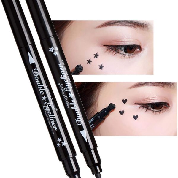 RUBYFACE Pencil Semi-Matte Eyeliner Stamp Wingliner,Dual-Ended Eye liner Stamp,Waterproof Long Lasting Heart & Star Shape Stamps Tattoo Eyeliner Makeup Tools For Women Girl Star,1-Pcs,Black