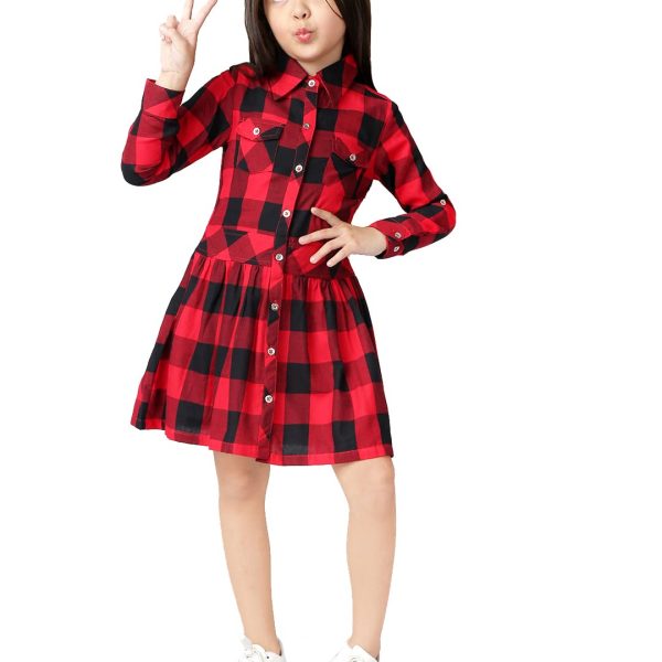 Naughty Ninos Girls Red Checked Shirt Dress for 3 to 12 Years