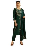 Kaari Women's Embroidered Kurta Set with Dupatta - Straight Fit | Silk Blend Fabric with Zari Embroidery | Gota Patti Work Cotton Dupatta | Kurta Set For Women