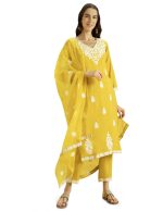 Kaari Women's Chikankari Kurta Set with Dupatta - Straight Fit | Organza Dupatta | Straight Pant with Side Pocket | Kurta Set for Women
