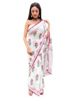 Shivanya Handicrafts Printed Mulmul Cotton Saree for Women Attach Blouse Piece
