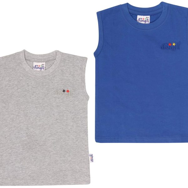dongli Boys Sleeveless Cotton Tshirt with bio wash (Pack of 2).