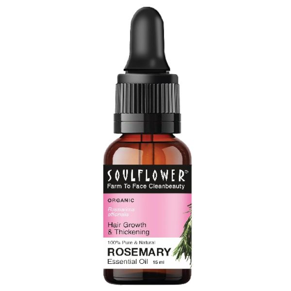 Soulflower Rosemary Essential Oil for Hair Growth, Hair Fall Control and Nourishment, Skin Care | Clinically Tested & Ecocert Certified Organic 100% Pure, Natural, Undiluted | 15ml