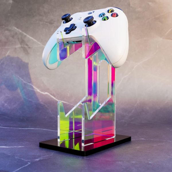 oopz Iridescent Acrylic 2-Tier Universal Game Controller Headset Holder Stand for PS5,Xbox,ONE Switch Colorful Controller Stand Gaming Accessories Anti-Slip Stable Acrylic Clear Headphone Holder.