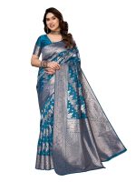 Yashika Women's Banarasi Kanjivaram Cotton Silk Saree With Unstitched Blouse Material